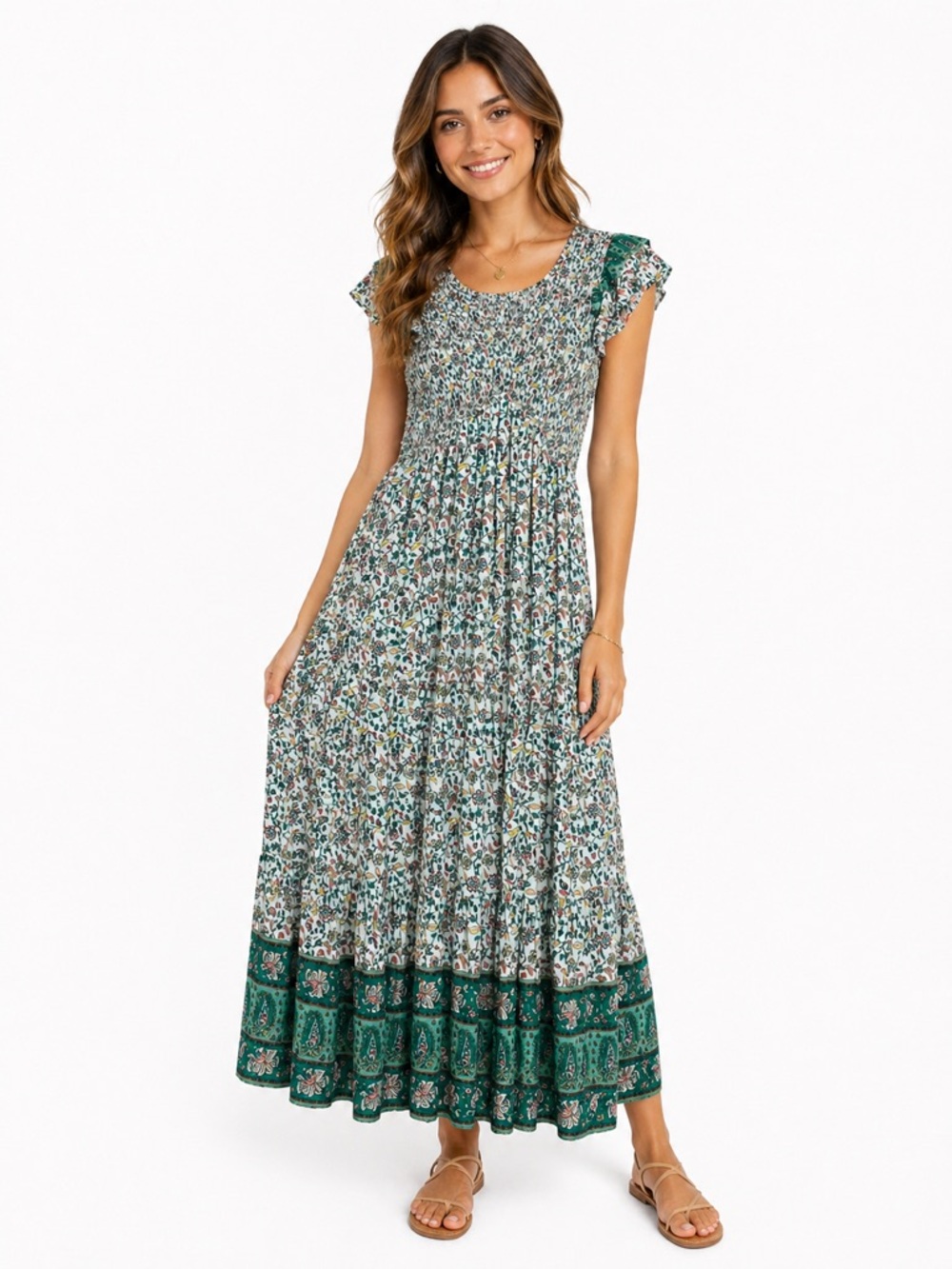 In Bloom NWT Smocked Mini floral Print Maxi Dress size Medium